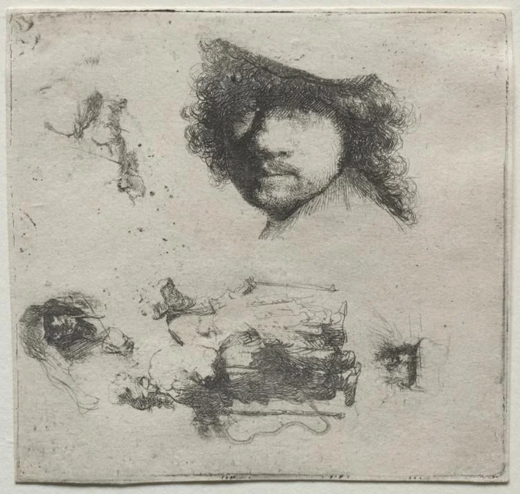 Sheet of Studies: Self-Portrait, a Beggar Couple, etc., detail