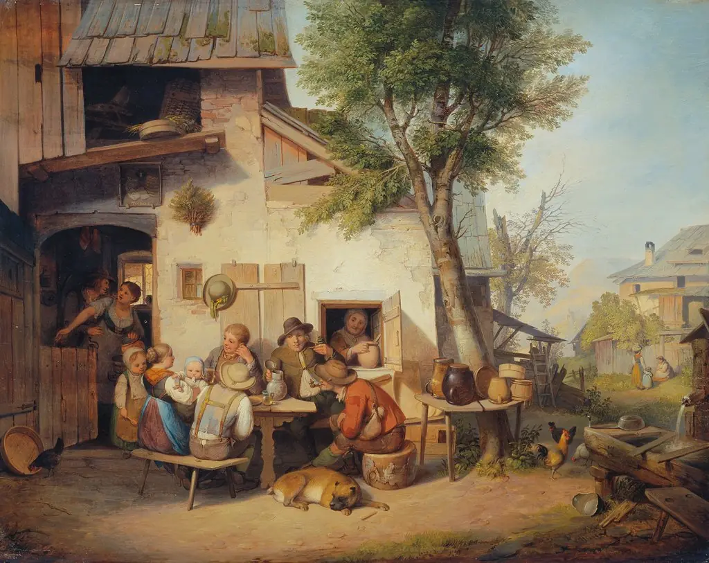 In Front of the Village Inn, by Ignaz Raffalt, oil, 1838