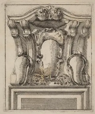 Architectural Motif with Three Shields, by Carlo Antonio Buffagnotti, ink, 1690