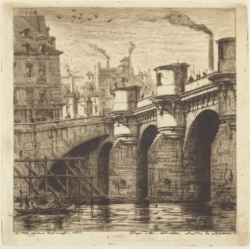 Le Pont-Neuf, Paris, by Charles Meryon, ink, 1853