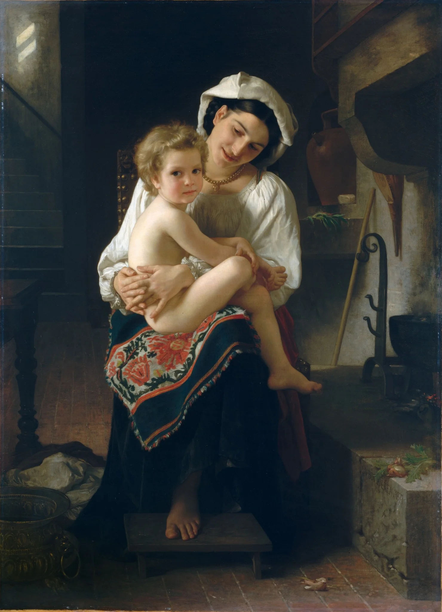 Young Mother Gazing at Her Child, detail