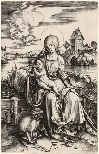 The Virgin and Child with the Monkey, by Albrecht Dürer, ink, 1498
