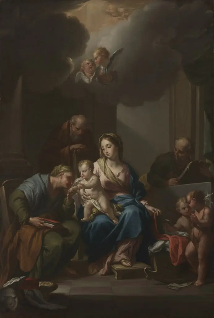 Presentation Sketch for "The Holy Family with Saints Anne, Joachim, and John the Baptist" (for Santa Maria in Via Lata, Roma), by Francesco Trevisani, oil, 1729