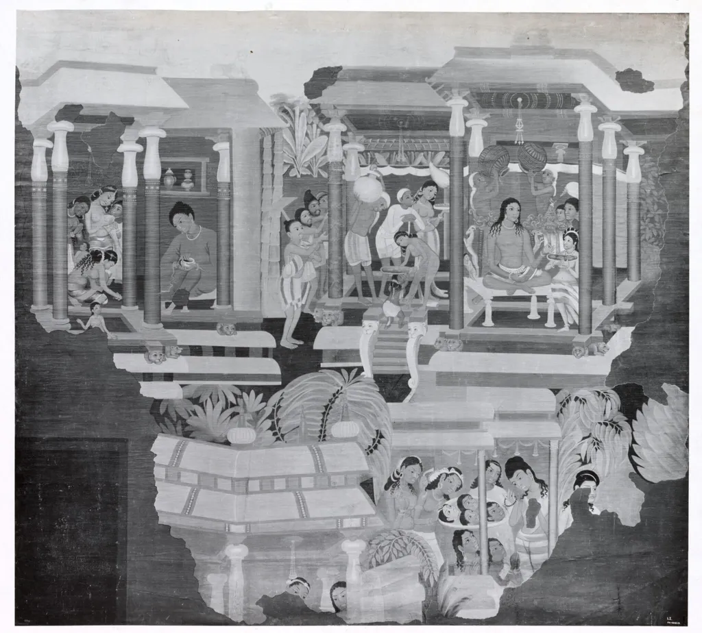 Copy of painting inside the caves of Ajanta (Cave 1), by Robert Gill, oil, 1852