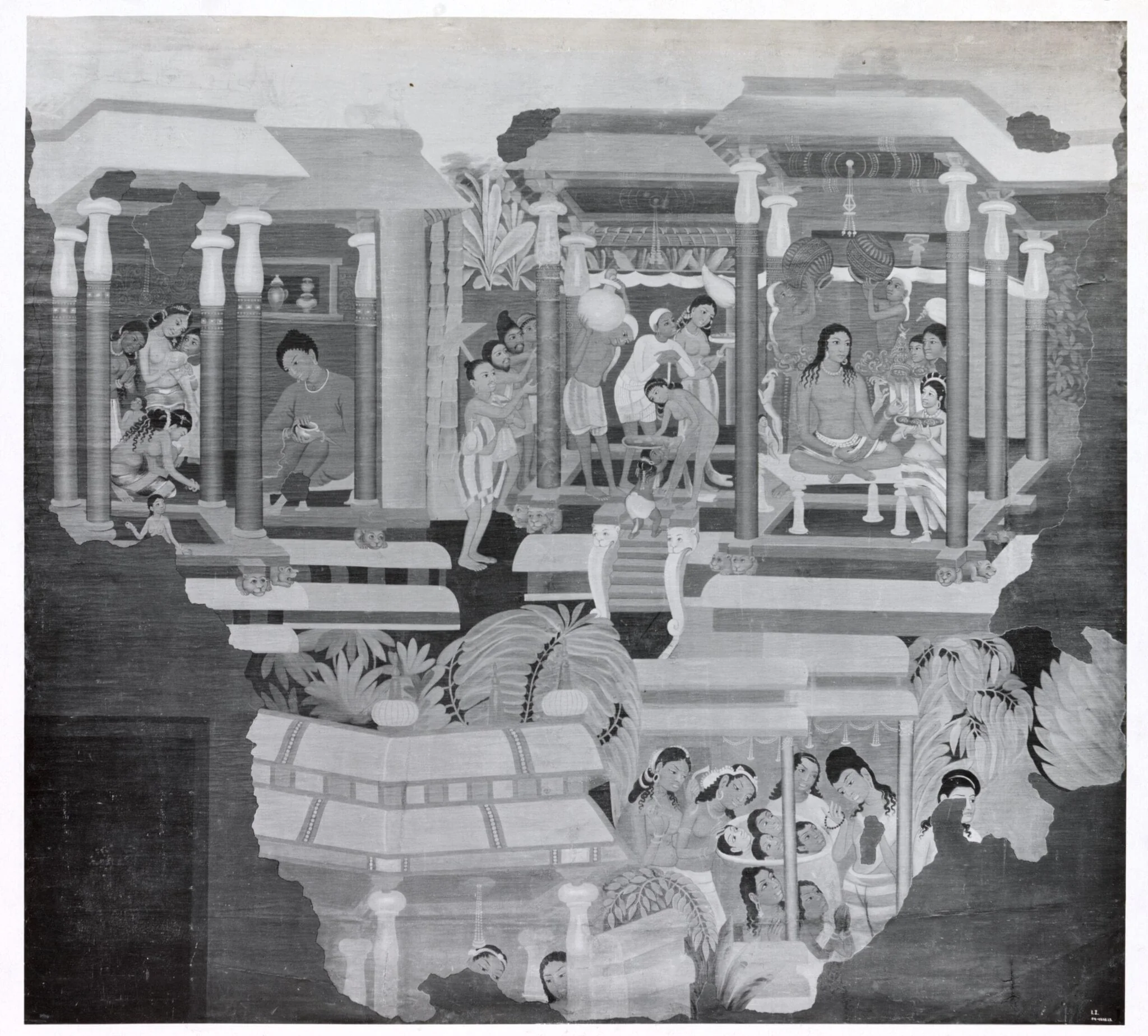 Copy of painting inside the caves of Ajanta (Cave 1), detail