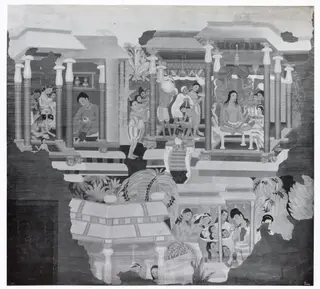 Copy of painting inside the caves of Ajanta (Cave 1), by Robert Gill, oil, 1852