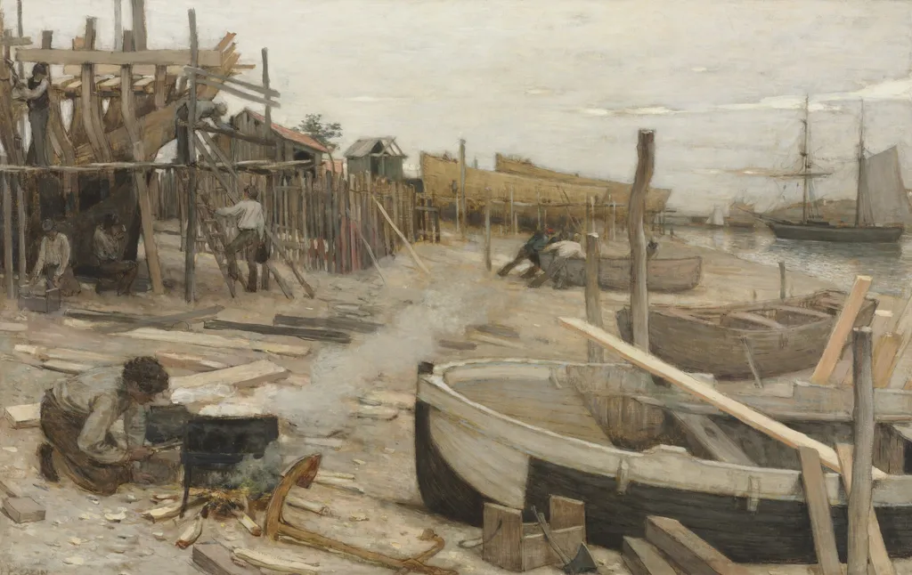 The Boatyard, by Jean Charles Cazin, oil, 1875