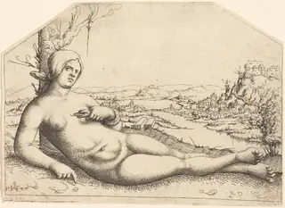 Death of Cleopatra, by Augustin Hirschvogel, ink, 1547