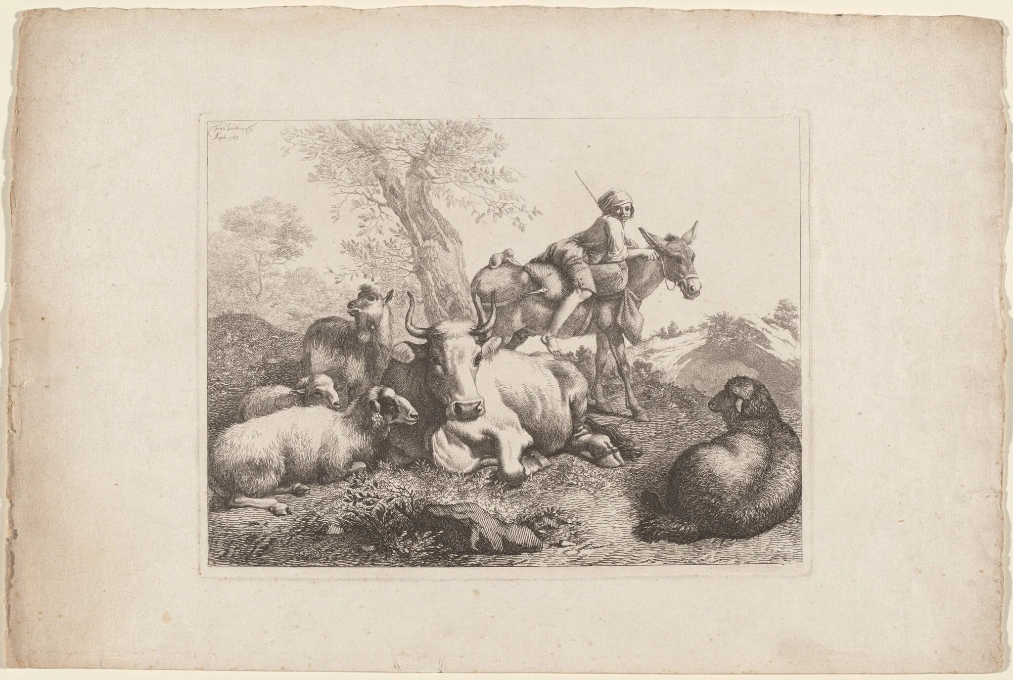 Boy on a Donkey Watching over a Group of Animals, detail