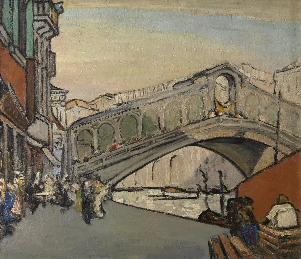 The Rialto Bridge in Venice, by Jules Schmalzigaug, oil, 1913