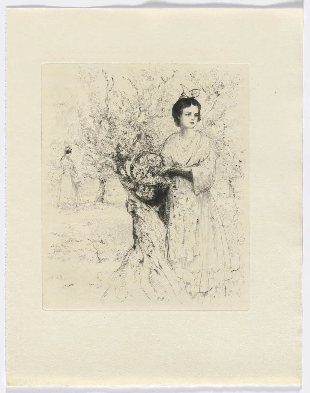 Frédéric Mistral: Mémoires et Recits by Frédéric Mistral: woman outside with a basket of flowers (insert after p. 192), by Auguste Brouet, 1937