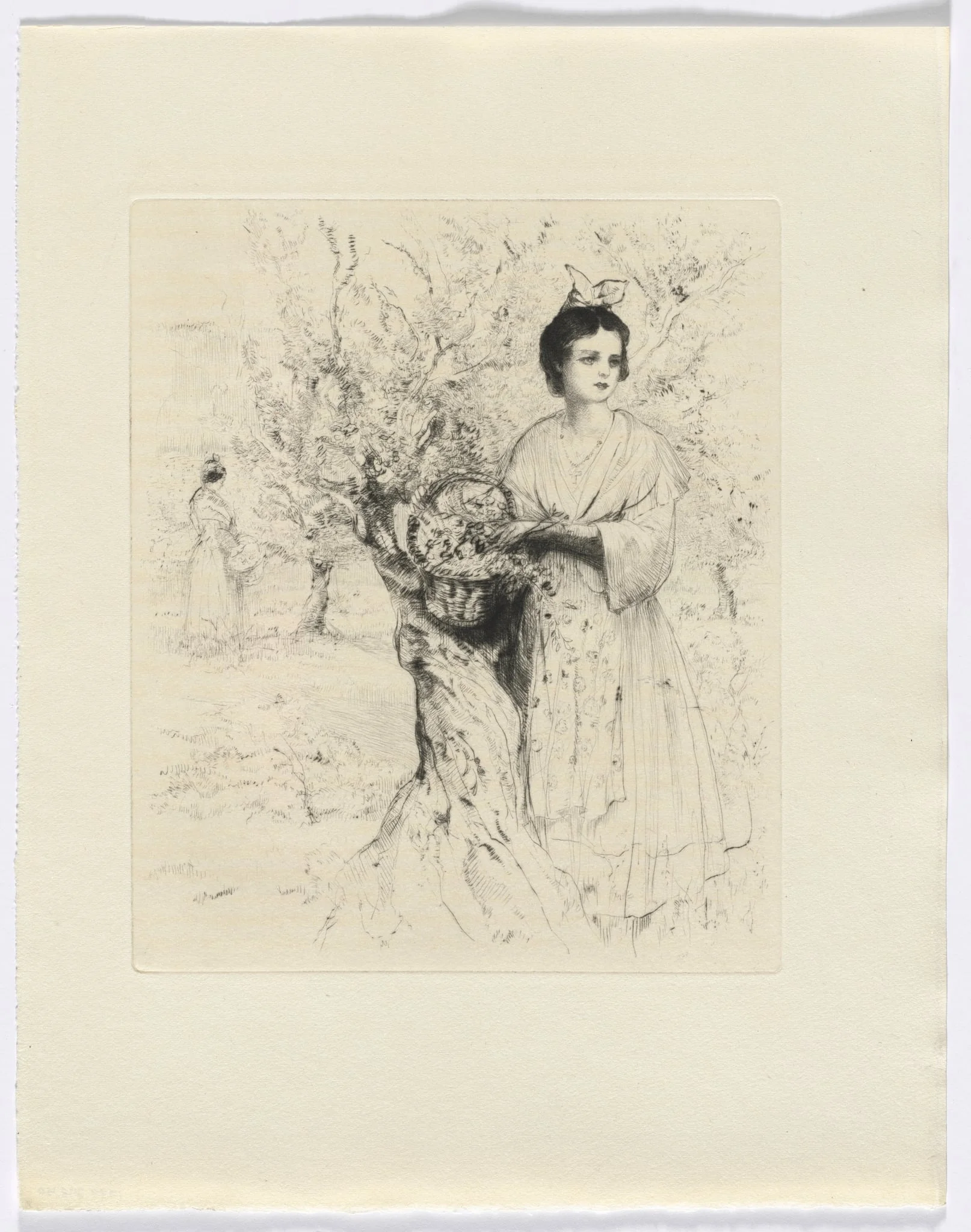 Frédéric Mistral: Mémoires et Recits by Frédéric Mistral: woman outside with a basket of flowers (insert after p. 192), detail