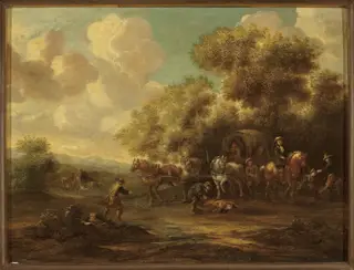 Assault on travellers, by Eise Aetes Ruytenbach, oil