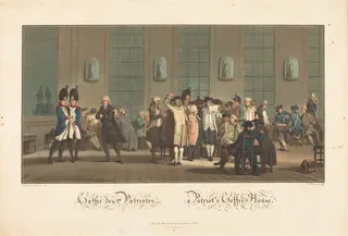 Caffeé des Patriotes - A Patriot's Coffée House, by Jean-Baptiste Morret, ink, 1792