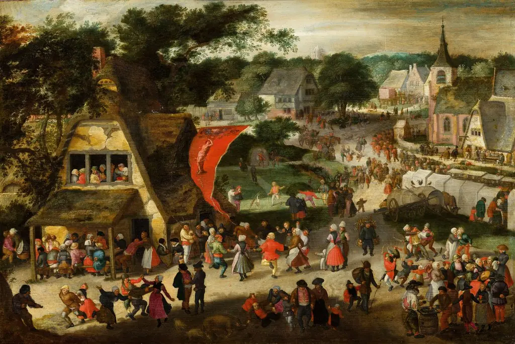 St. Sebastian fair in a Flemish village, by Jacob Savery, oil, 1600