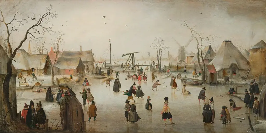 Ice Scene, by Hendrick Avercamp, oil, 1610
