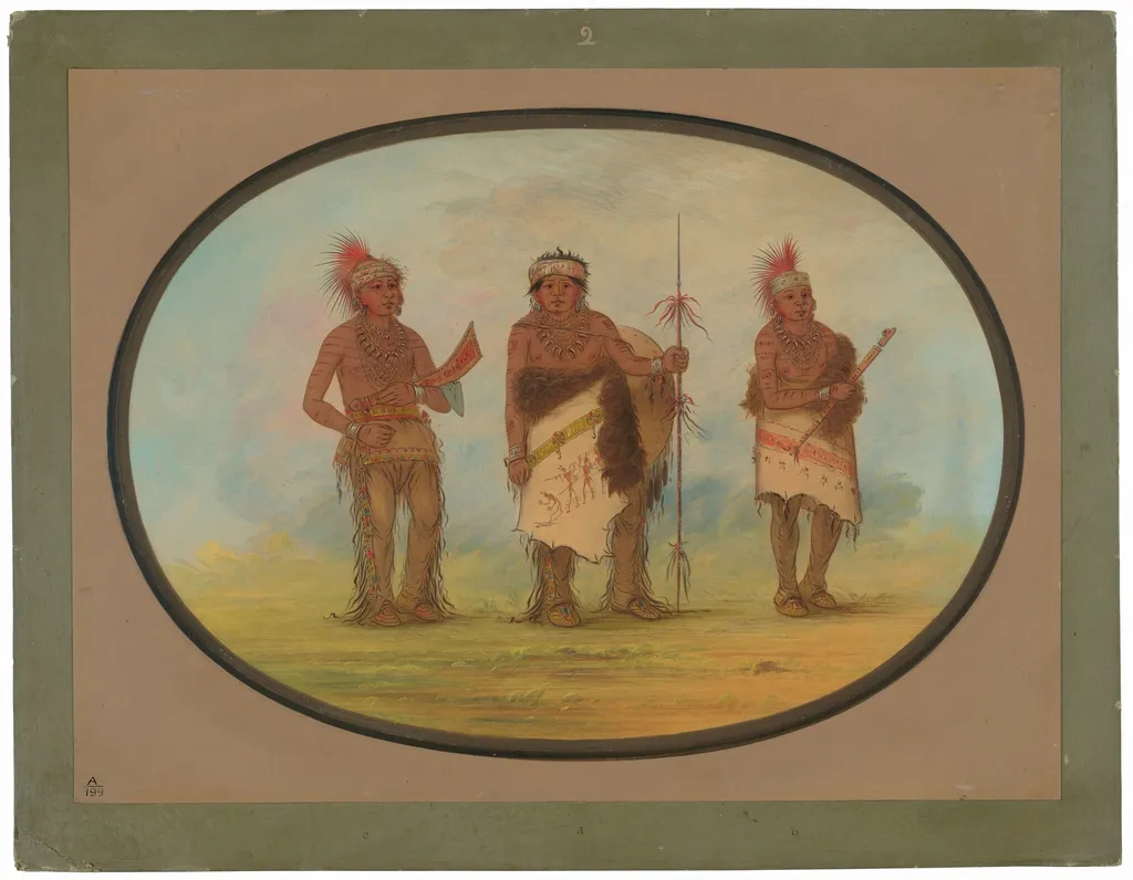 Three Iowa Indians, by George Catlin, oil, 1865