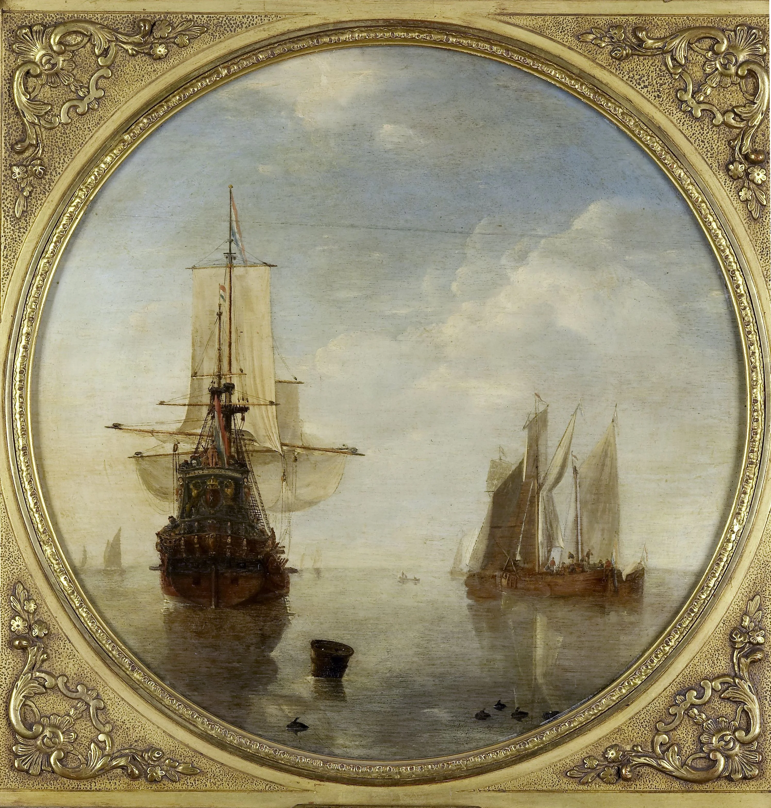 Ships at anchor, detail
