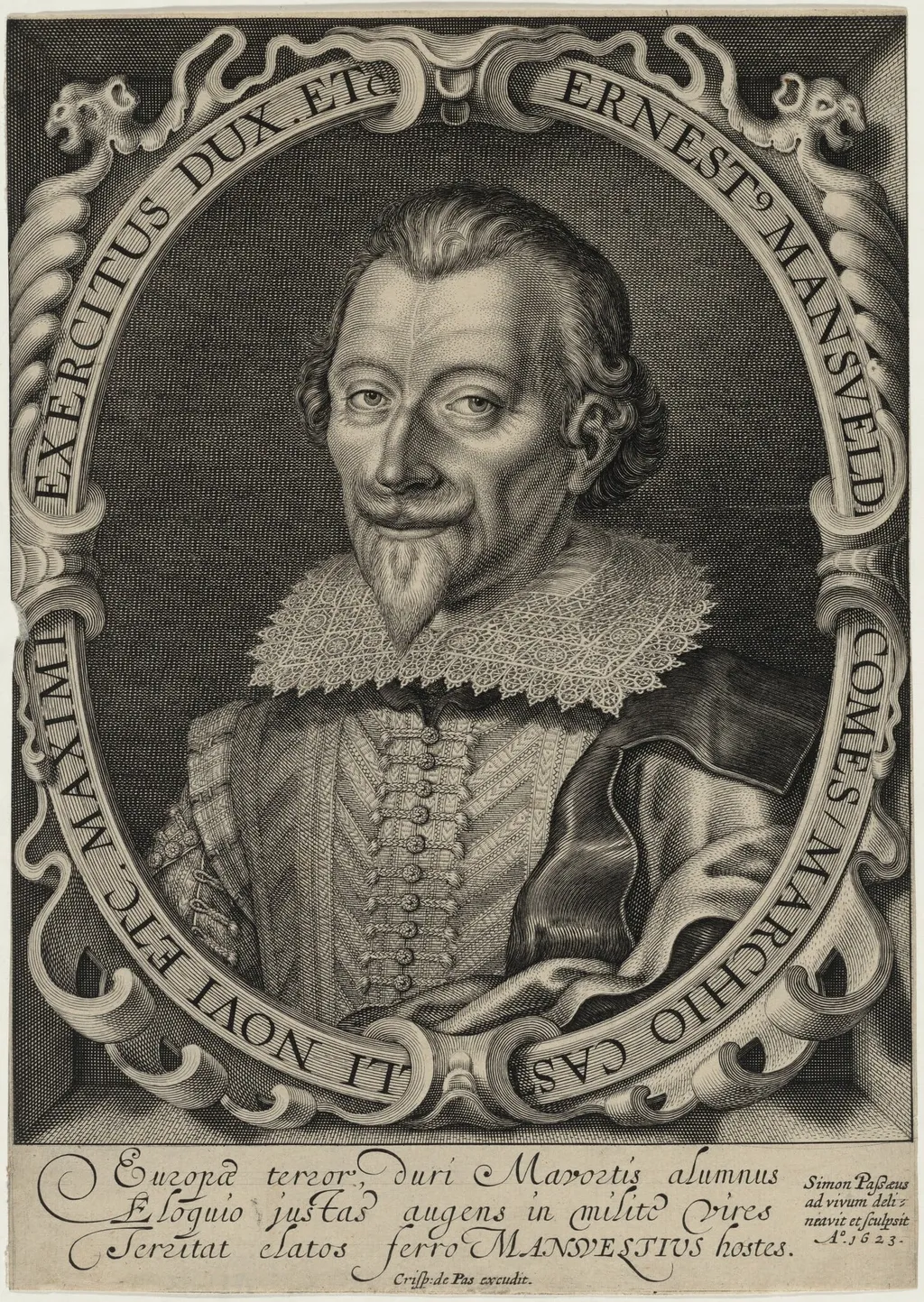 Ernest, Count of Mansfeld, by Simon van de Passe, ink, 1623