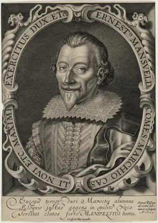 Ernest, Count of Mansfeld, by Simon van de Passe, ink, 1623