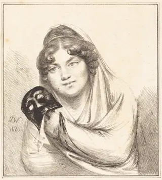 Girl with a Mask, by Vivant Denon, ink, 1820