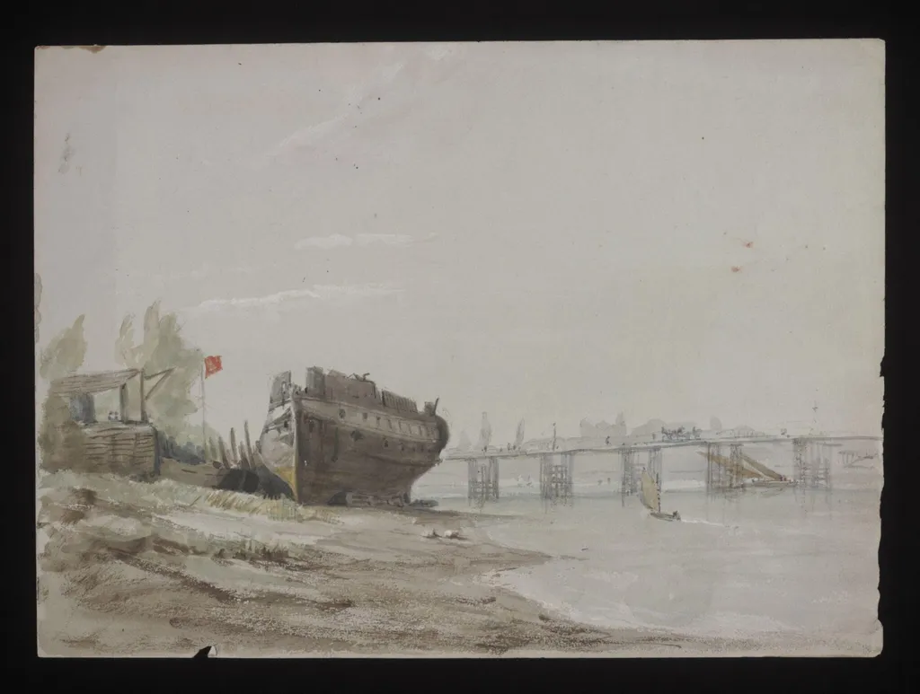 Watercolour drawing by the Grieve family, showing Battersea Bridge, by Grieve, 1850