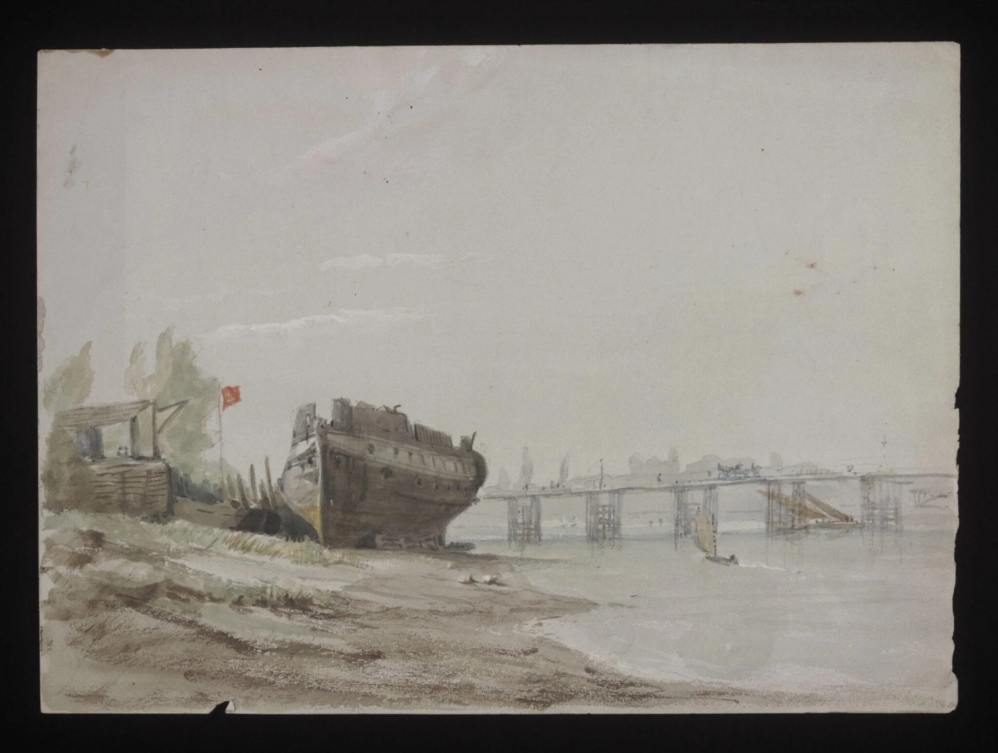 Watercolour drawing by the Grieve family, showing Battersea Bridge, detail