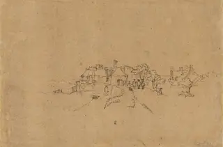 Figures on the Anthoniesdijk Entering Houtewael [verso], by Rembrandt van Rijn, ink, 1650