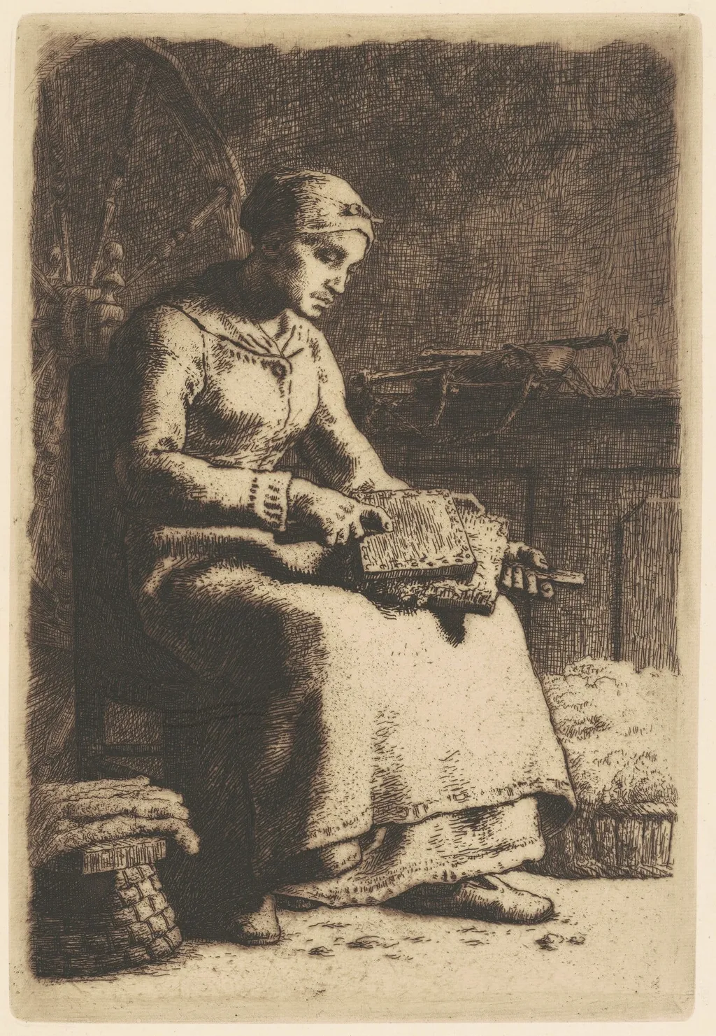 The Wool Carder (La Cardeuse), by Jean François Millet, ink, 1855