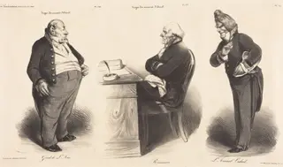 Girod de l'Ain - J.-Joseph Rousseau - Amiral Verhuel, by Honoré Daumier, ink, 1835