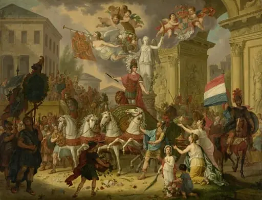 Allegory of the Triumphal Procession of the Prince of Orange, the Future King Willem II, as the Hero of Waterloo, 1815, by Cornelis van Cuylenburgh, unspecified, 1815