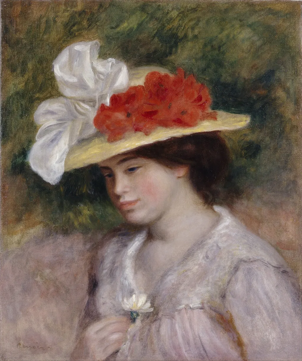 Woman in a Flowered Hat, by Auguste Renoir, oil, 1895
