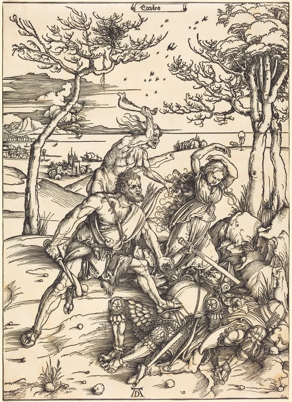 Hercules Conquering Cacus ("Ercules"), by Albrecht Dürer, ink, 1496