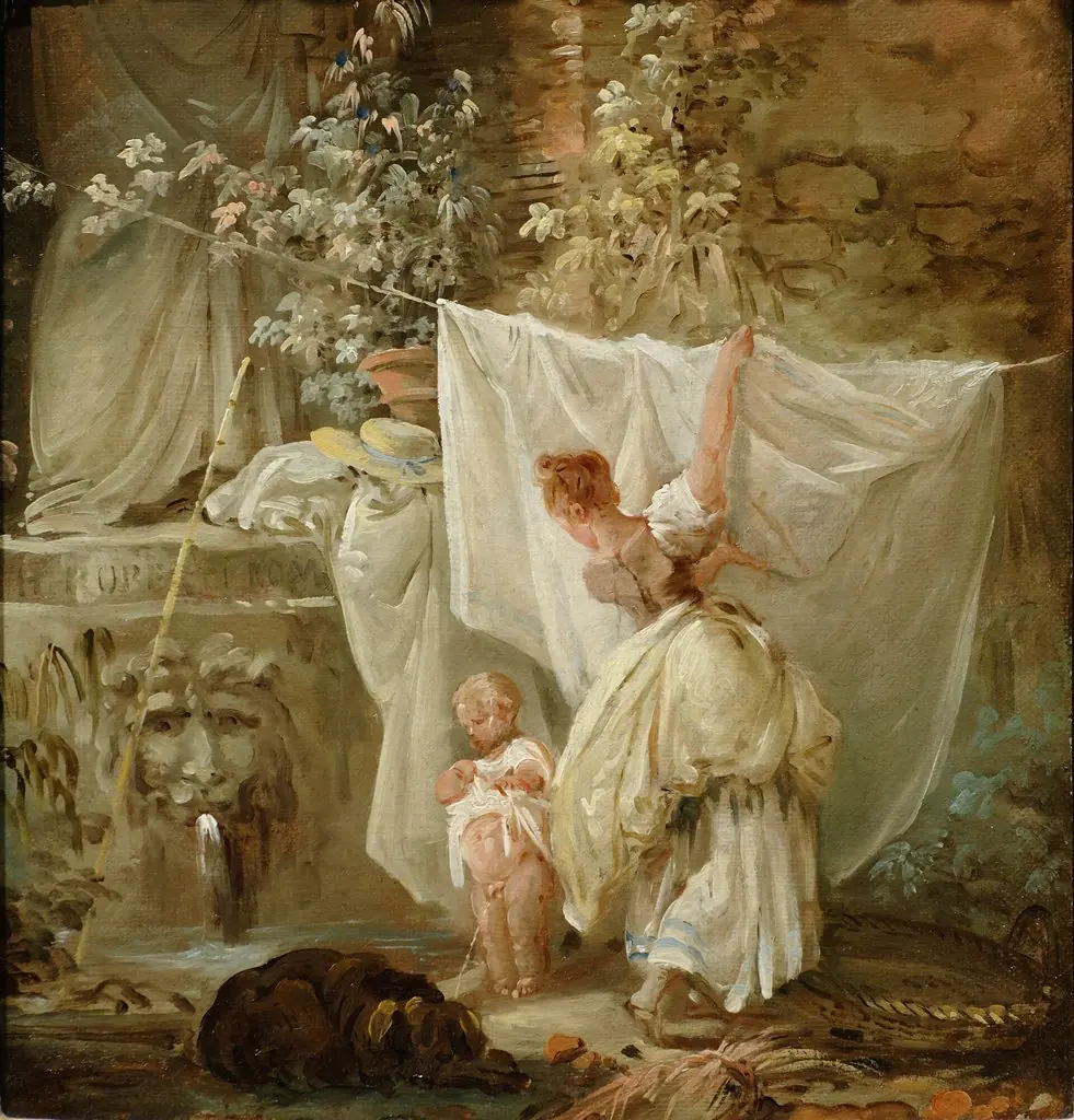 Laundress and Child, by Hubert Robert, oil, 1761