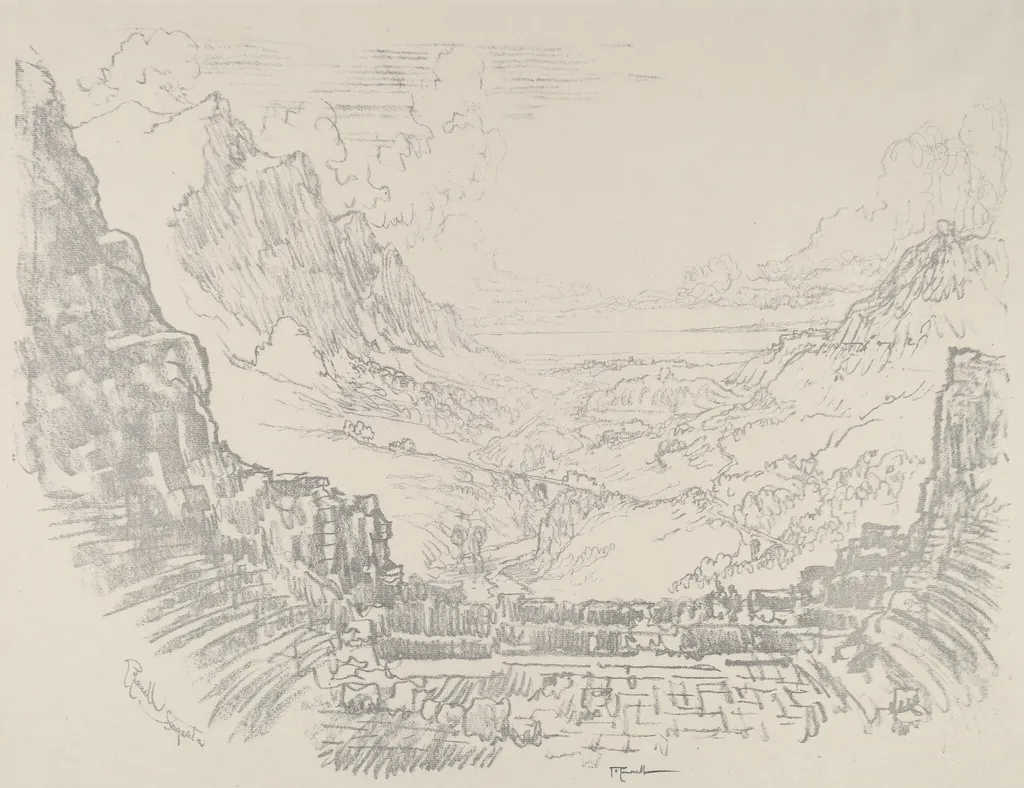 The Theatre, Segesta, by Joseph Pennell, ink, 1913