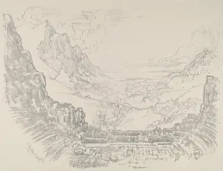 The Theatre, Segesta, by Joseph Pennell, ink, 1913