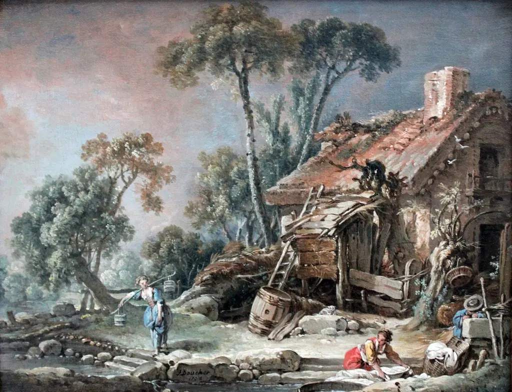 Landscape with Farm house, by François Boucher, oil, 1758