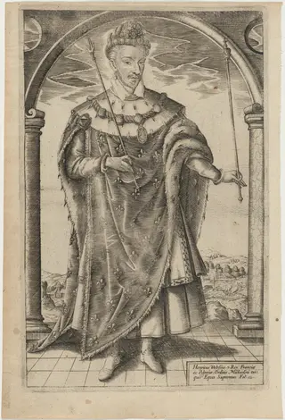 Henry III of France, by William Rogers, ink, 1602