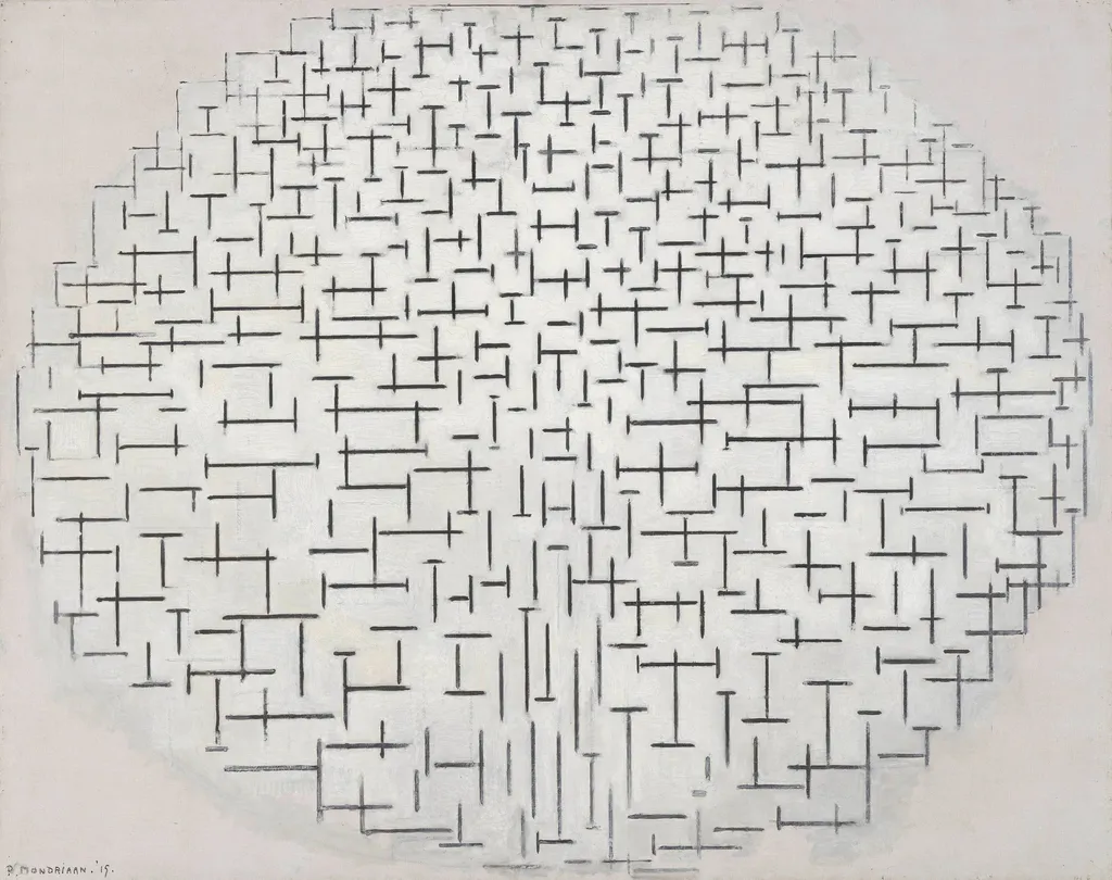 Composition No.10 (Pier and Ocean), by Piet Mondrian, oil, 1915