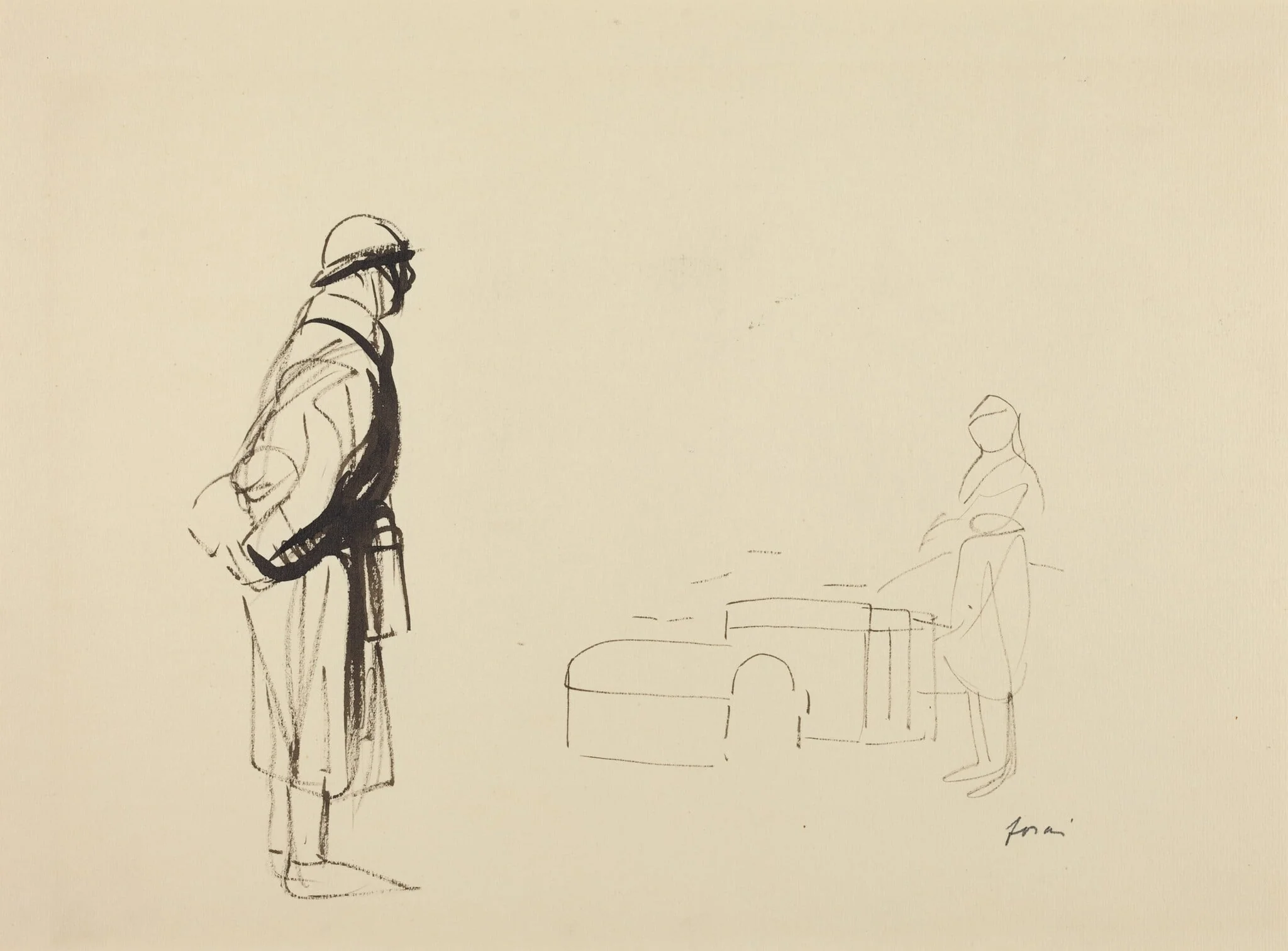 a) Poilu and Nurse (recto); b) Sketch for the Poilu (verso), detail