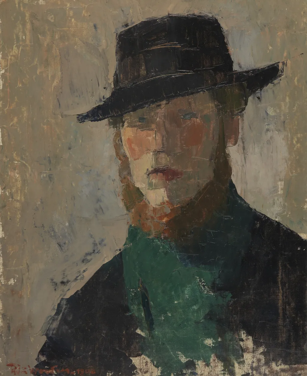 Self Portrait in Black Hat, by Rik Wouters, oil, 1908