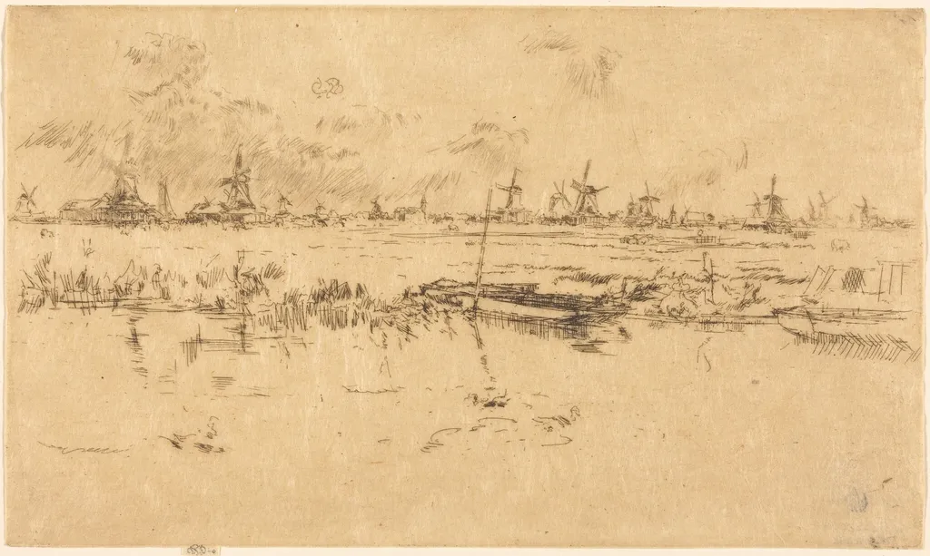 Zaandam, by James McNeill Whistler, ink, 1889