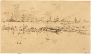 Zaandam, by James McNeill Whistler, ink, 1889