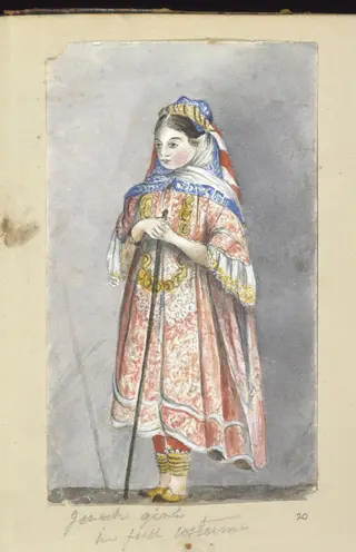 Jewish girl in full costume, by Charlotte Inglefield, watercolor, 1856