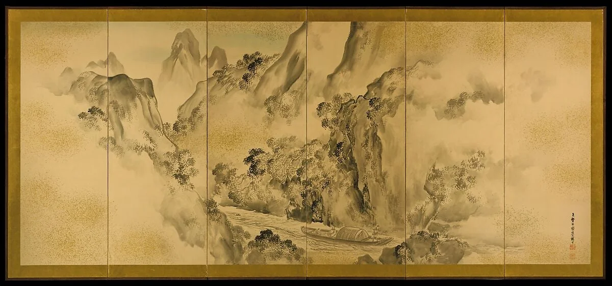 塩川文麟筆 登峨眉山図屏風|The Poet Li Bo's Visit to Mount Emei, detail