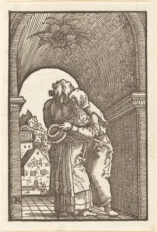 Joachim Embracing Anna, by Albrecht Altdorfer, ink, 1513