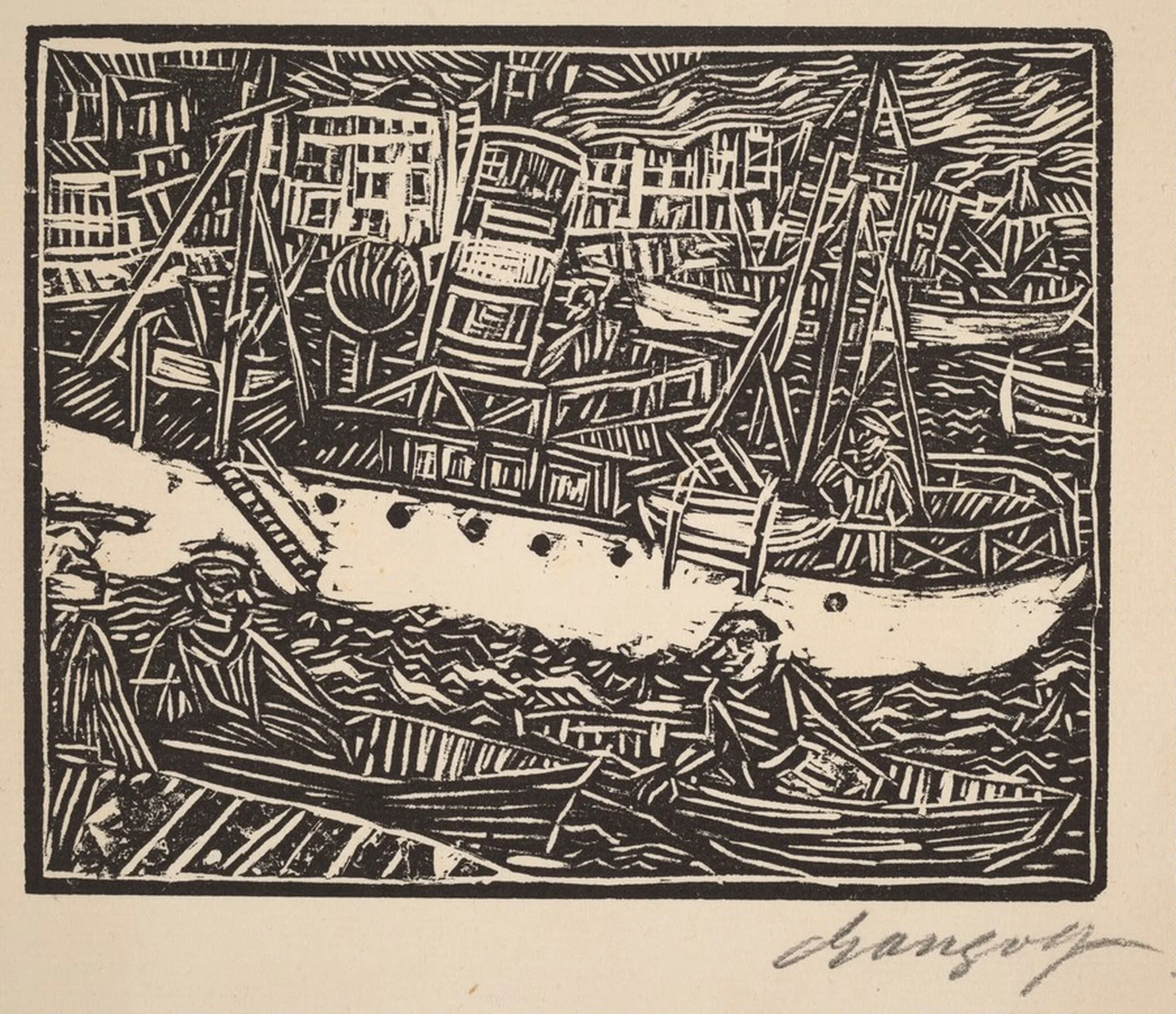 Marseille, Steamship in the Harbor (Marseille, Dampfer im Hafen), detail
