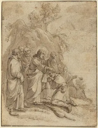 Christ Healing the Leper, by Pieter de Jode I, ink, 1602