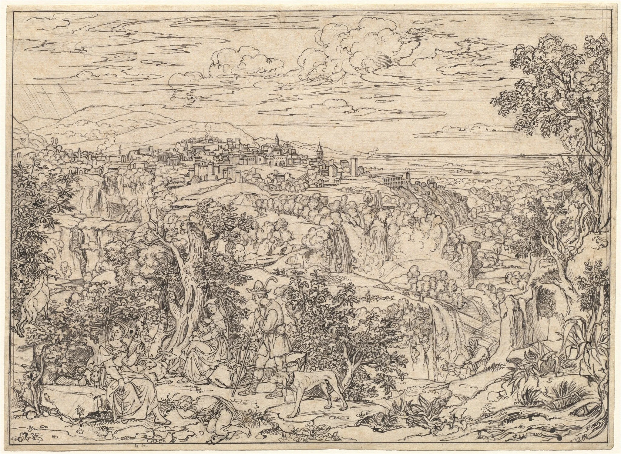Tivoli and the Waterfalls with Shepherd Families, detail