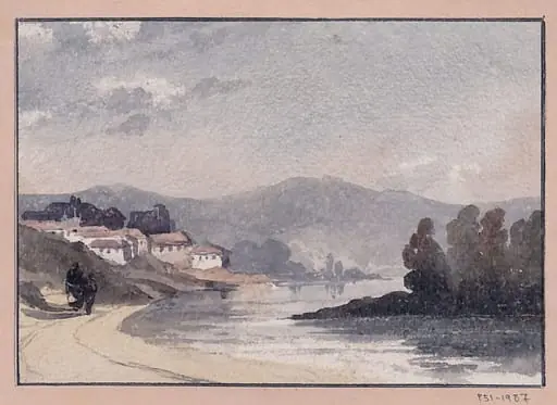 Landscape with figures and houses, by Marchioness of Waterford Louisa Anne, watercolor, 1864